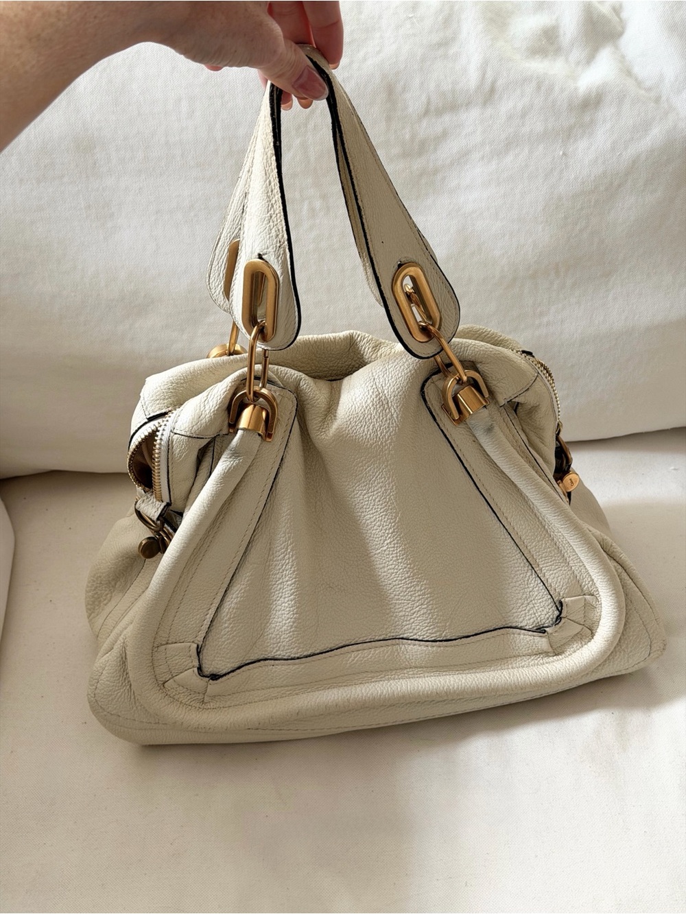 Chloe Cream Leather Shoulder Bag with Gold Hardware
